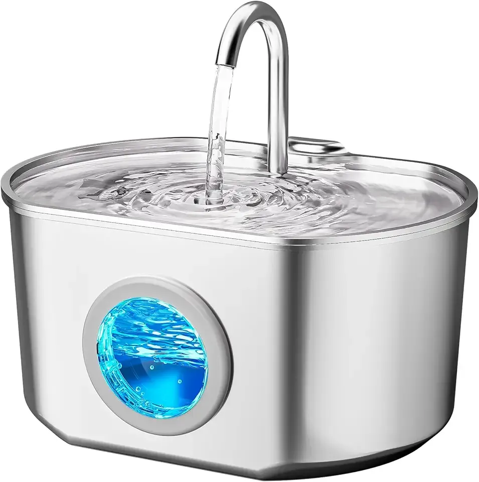 Cat Water Fountain Stainless Steel: 74oz/2.2L Cat Fountain for Drinking- Pet Water Fountain Inside - Automatic Dog Watering Dispenser Bowl - Pet Feeding & Watering Supplies - Water Level Window