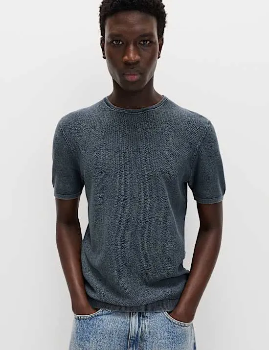 Strick-T-Shirt aus reiner Baumwolle mit Färbung