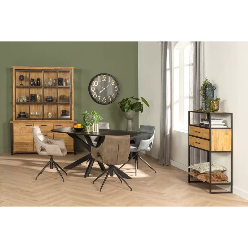 Vitrinekast (schuifdeuren) Steelwood - Seasoned Brown/Metaal Zwart