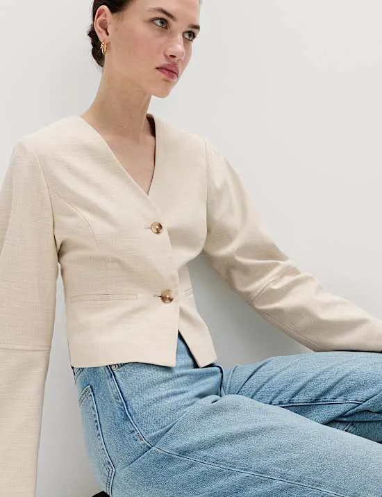 V-Neck Button Through Short Jacket
