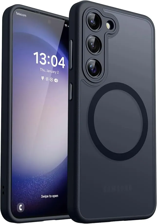 CANSHN Designed for Samsung Galaxy S23 Case [Full Camera Protection] [Compatible with MagSafe] Translucent Matte Shockproof Protective Phone Cover 6.1 Inch - Black