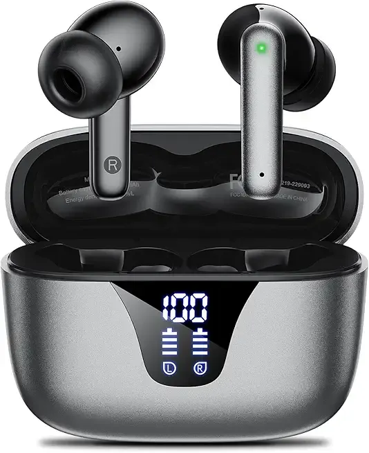 Wireless Earbuds Bluetooth Headphones, 50H Playtime Ear Buds with Mic, LED Digital Display Charging Case, IPX7 Waterproof, Deep Bass Stereo, in-Ear Earphone for iPhone Andriod Phone