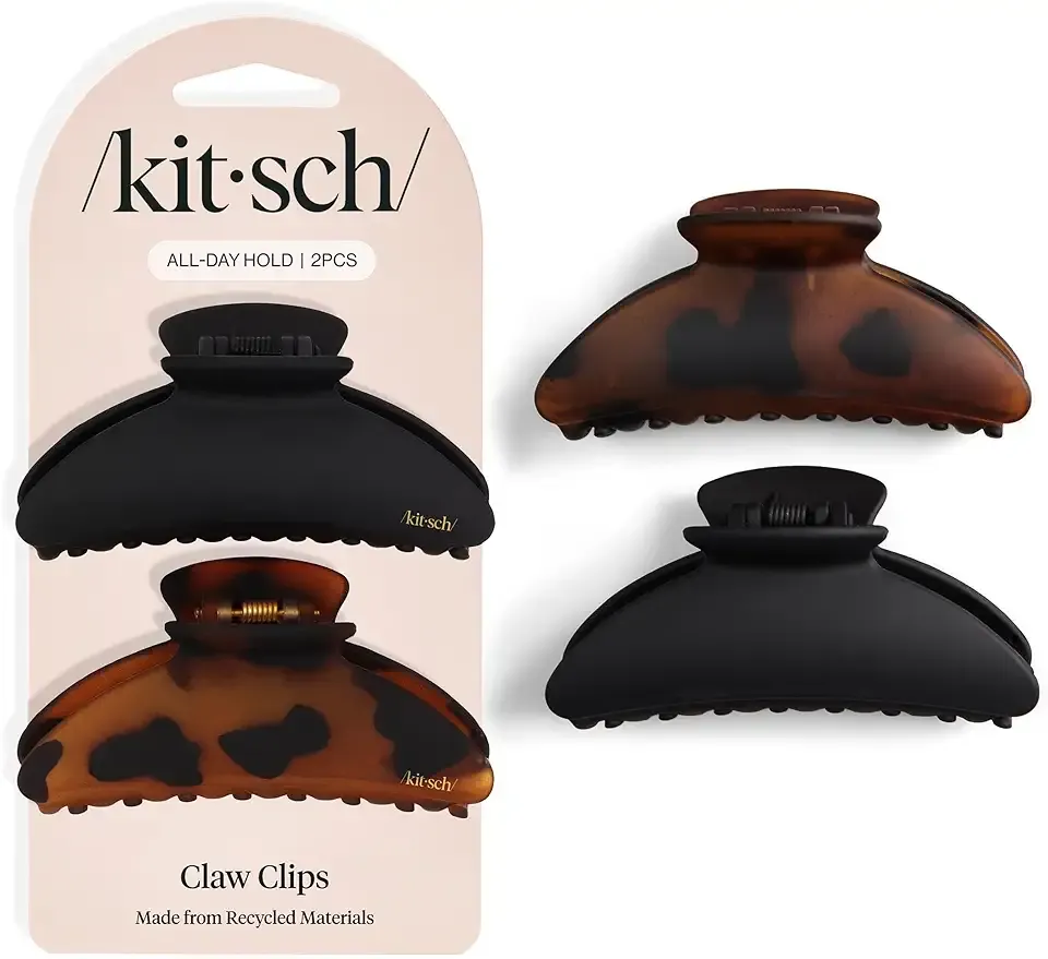 Kitsch Medium Hair Clips for Women, Strong Hold, Recycled Plastic Claw Clips for Thick Hair | Great for Updo, Half Up Hairstyle | Ideal Gifts for Women - 2pcs, Black and Tort