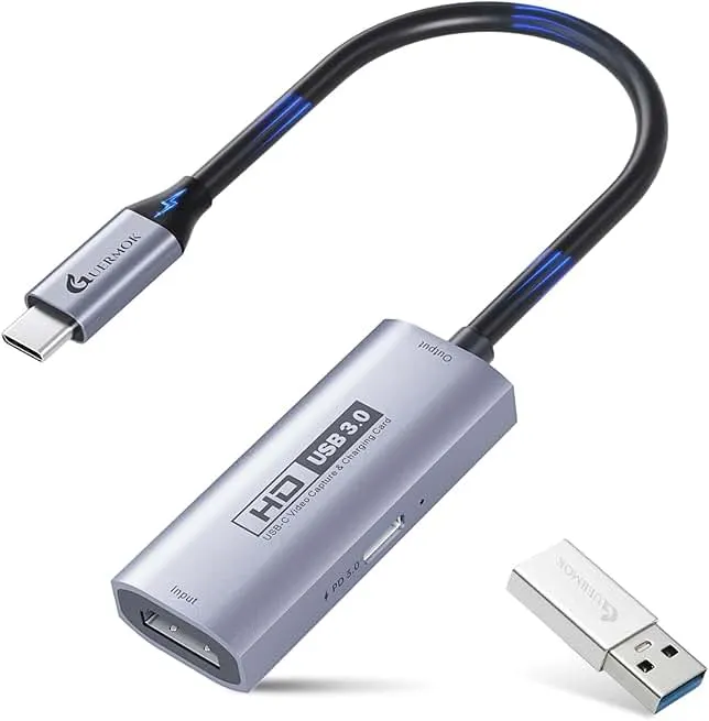 Guermok 4K USB3.0 Video Capture Card with PD 100W, 2K@30FPS or 1080P@60FPS HDMI to USB-A/C Capture Card for Streaming, Works…
