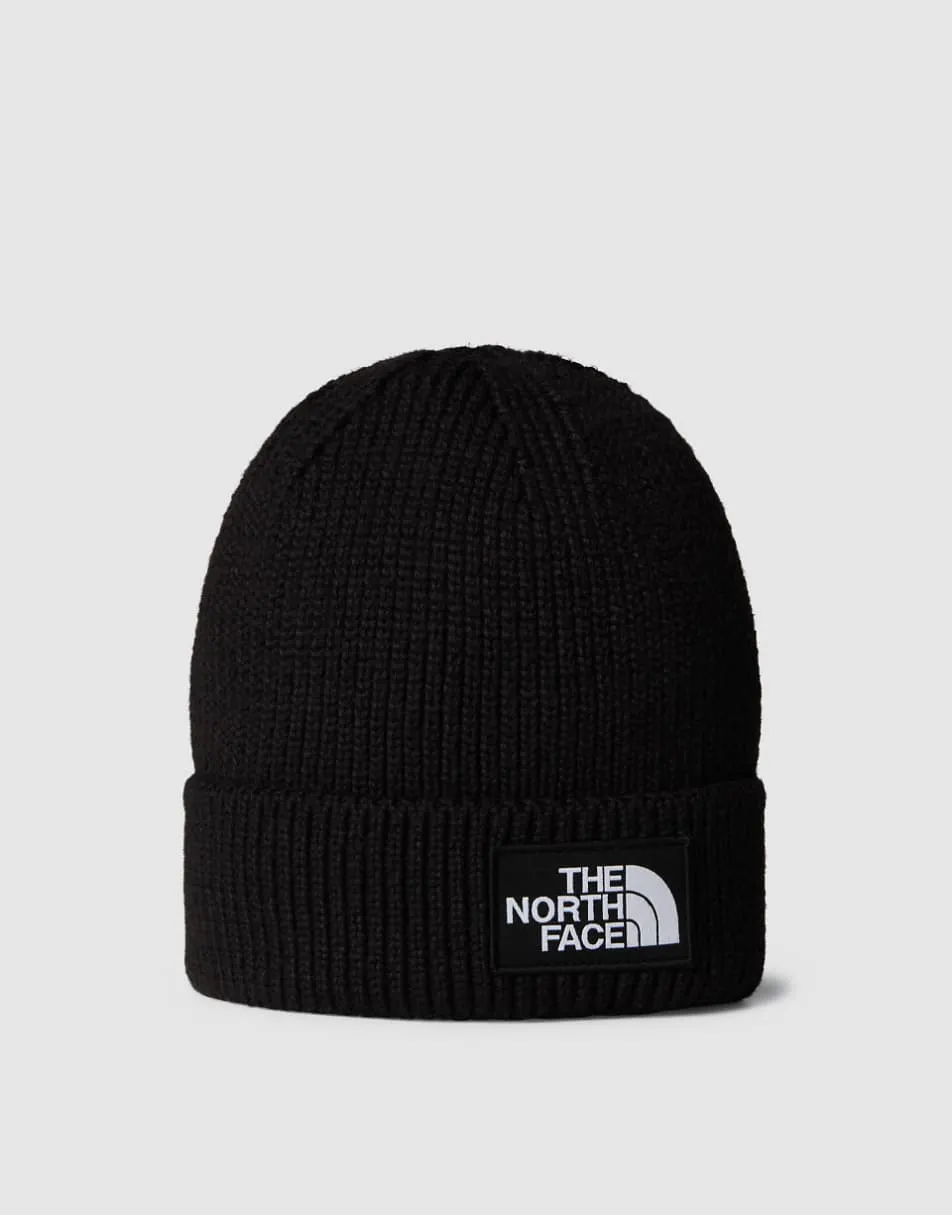 The North Face Tnf logo box cuffed beanie in tnf black