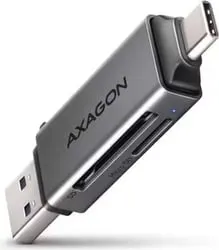 AXAGON CRE-DAC, USB-C + USB-A, 5 Gbps - MINI čtečka karet, 2-slot & lun SD/microSD, podpora UHS-I