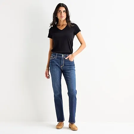 St. John's Bay Womens Mid Rise Secretly Slender Straight Leg Jean