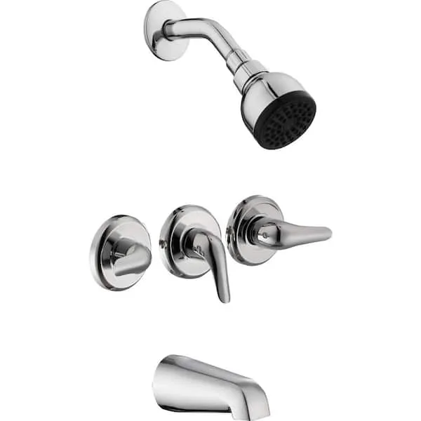 Glacier Bay Aragon 3 Handle 1-​Spray Tub and Shower Faucet 1.​8 GPM in Chrome (Valve Included)​