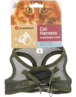 Flamingo Kattenharnas Step&Go Berta - Kattentuigje - Kaki A:29-33cm B:42-46cm X 3mm Medium