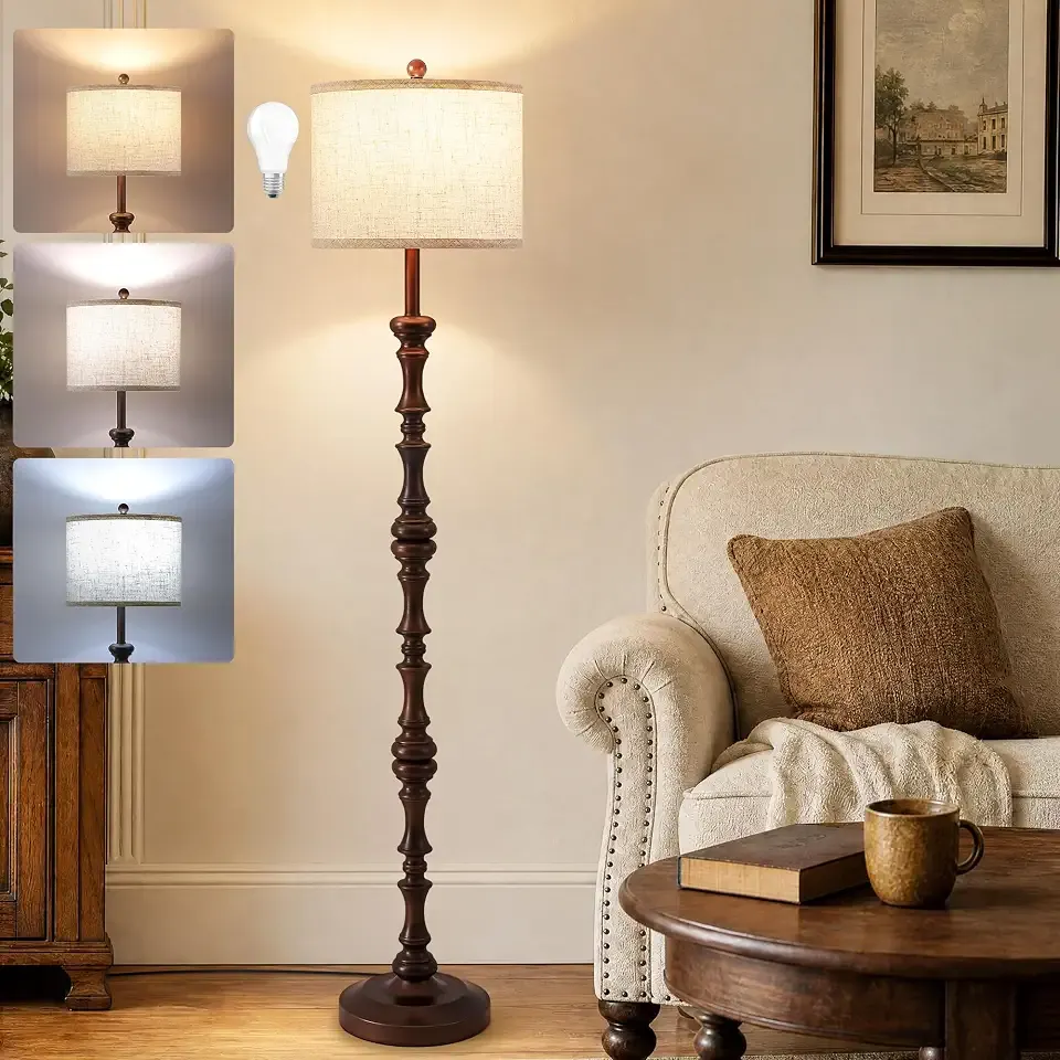 Rustic Floor Lamps for Living Room, Retro Farmhouse Floor Lamp 3-Color Temp