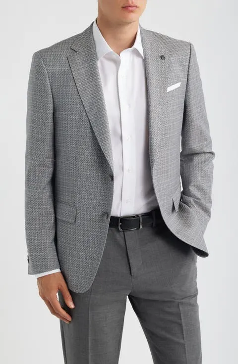 Hutson Slim Fit Grey Mélange Textured Virgin Wool Sport Coat