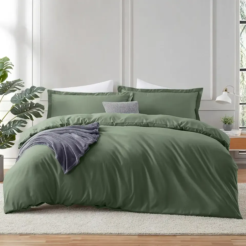 Hearth & Harbor Olive Green Duvet Cover King Size - 3 Piece King Duvet Cover Set, Soft Double Brushed King Duvet Covers with Button Closure, 1 King Size Duvet Cover 104x90 inches and 2 Pillow Shams