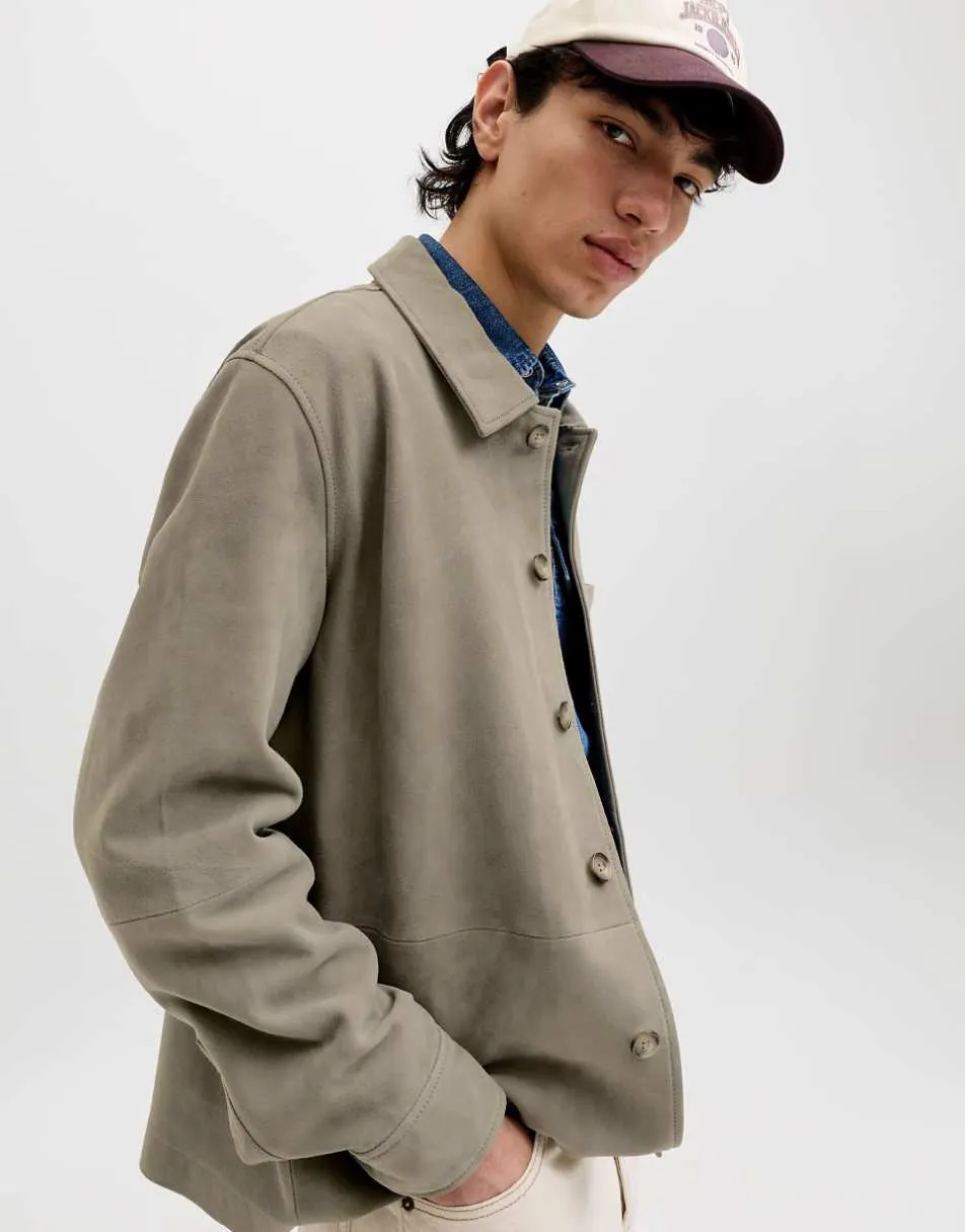 Jack & Jones Suede jacket in smokey olive