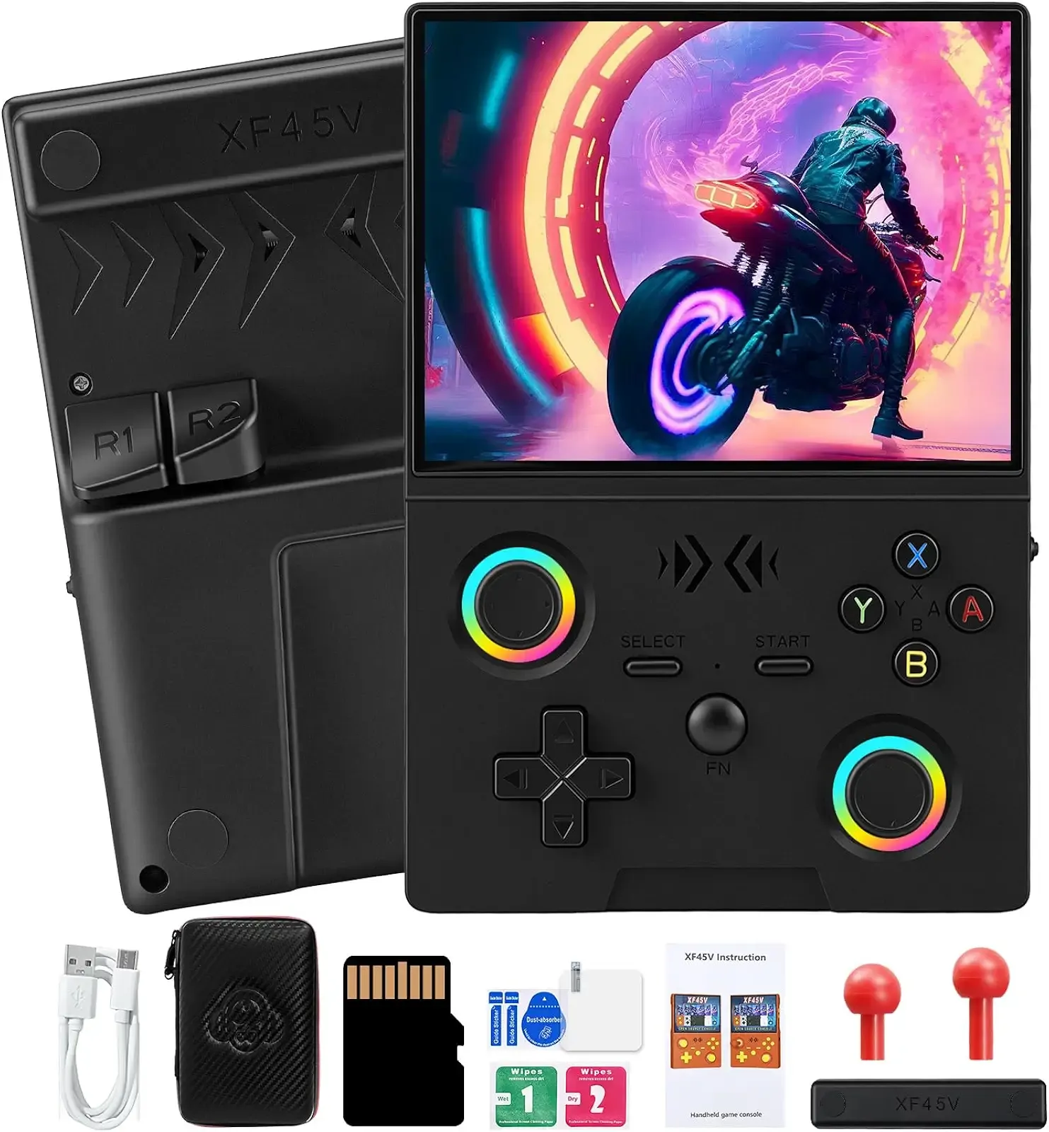 XF45V Retro Handheld Game Console, 4.5 Inch IPS HD Screen, 64GB Built-in 20,000+ Classic Games, Portable Hand Held Open Source Linux System, 4000mAh Battery Retro Gaming Console(Black)