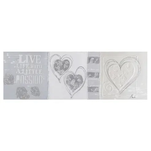 Ölgemälde HERZEN - grau-beige - 120x40 cm