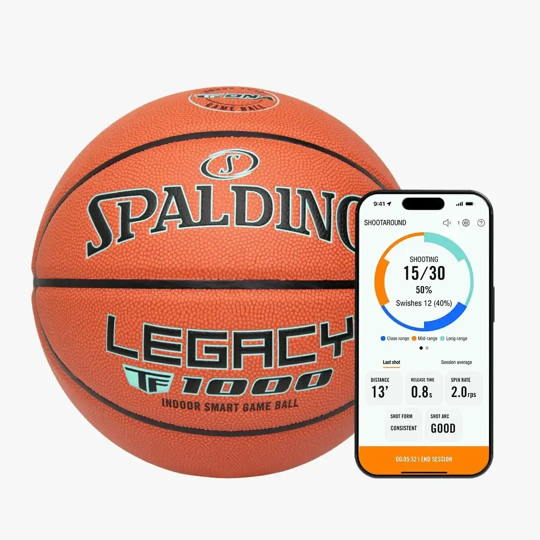 Spalding Legacy TF1000 Smart Basketball with App – Premium Indoor Shot Training Basketball - 1 Year Subscription Included - Shoot Better Now - Ultimate Basketball Gift