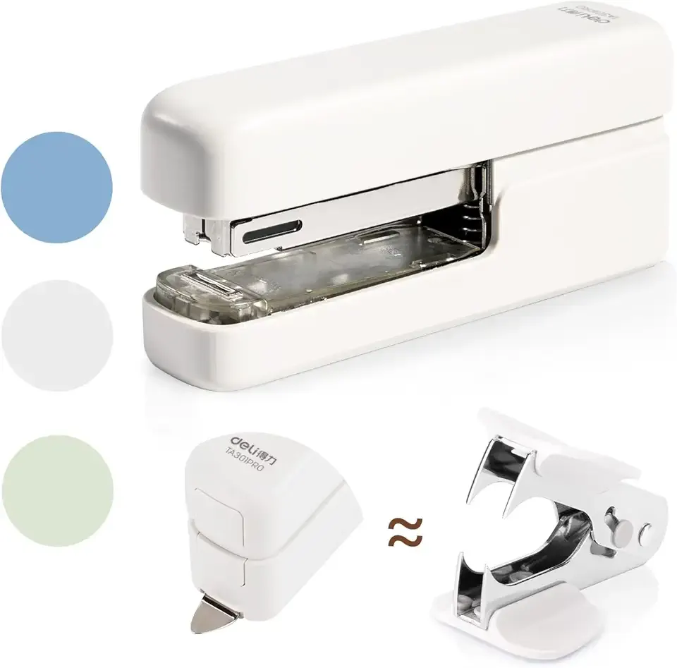 deli Stapler, Desktop Staplers with Integrated Staple Remover, 45 Sheet Capacity Office Stapler, White