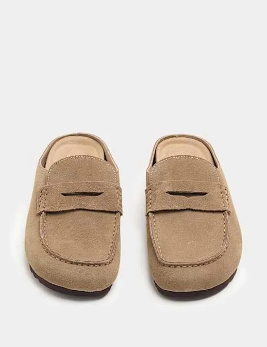 Flache Slipper-Ballerinas aus Wildleder