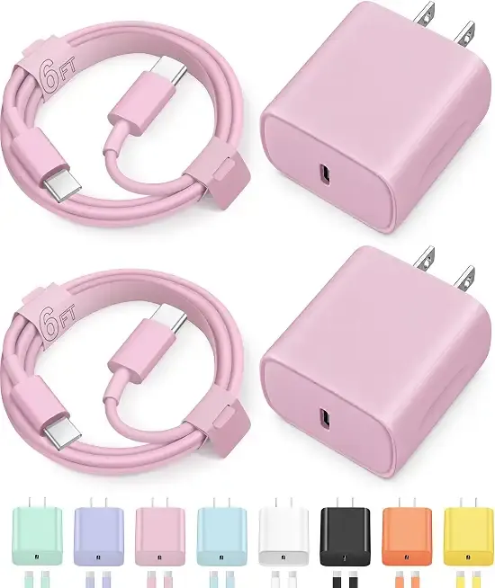 iPhone 17 16 15 Charger Fast Charging Type C Chargers USB C Charger Block | for iPhones, iPads,Tablets, Android phones,20W iPhone Charger USB-C Power Adapter,with Long 6FT USB C Charging Cables(Pink)