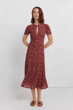 Vestido midi escote choker estampado