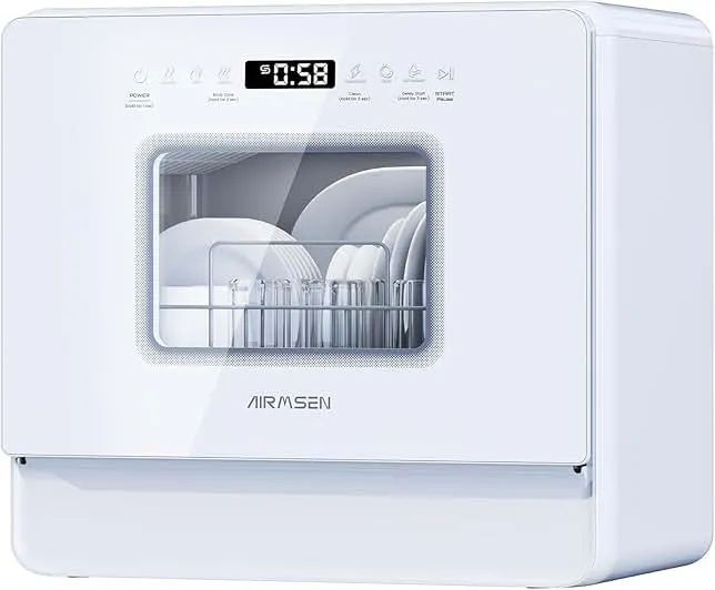 AIRMSEN Large Slim Countertop Dishwasher with Complete 2-Level Rack, Portable Dishwashers with 5L Built-in Water Tank, 3-Spray Arms & 12H Delay Start, No Hookup Needed, A01