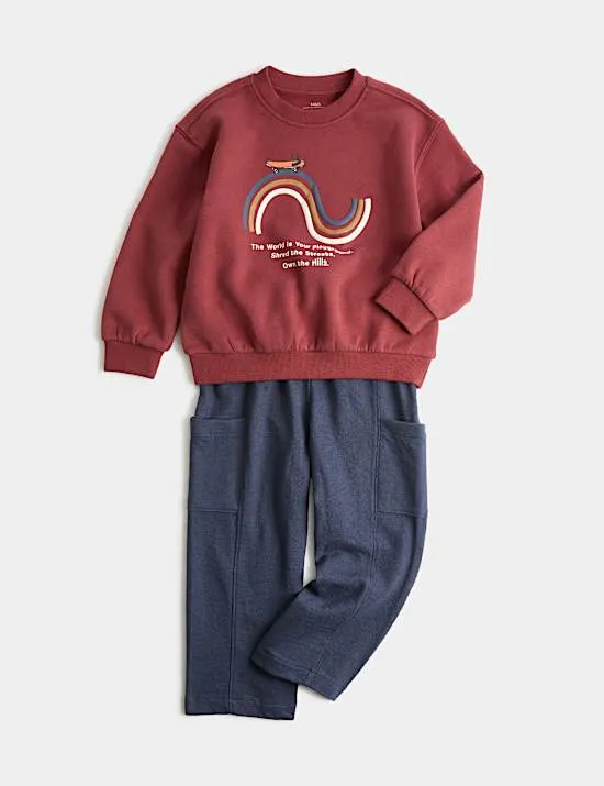 2-tlg. Outfit mit hohem Baumwollanteil und „Skateboard“-Grafik (2–8 Jahre)