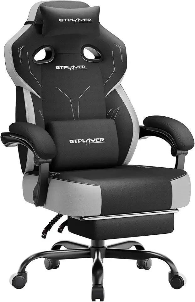 GTPLAYER Big & Tall Gaming Chair, Wide Seat with Footrest, Black | Ergonomic High Back Computer Desk Chair for Adults, Comfort Padded Seat with Lumbar Support Armrests Recliner for Office/Home