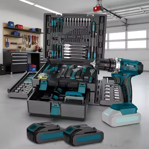 21V Cordless Drill - 255-PC Portable Basic Home and Auto Repair Tool Set with Power Drill and 2 x 2.0Ah Batteries