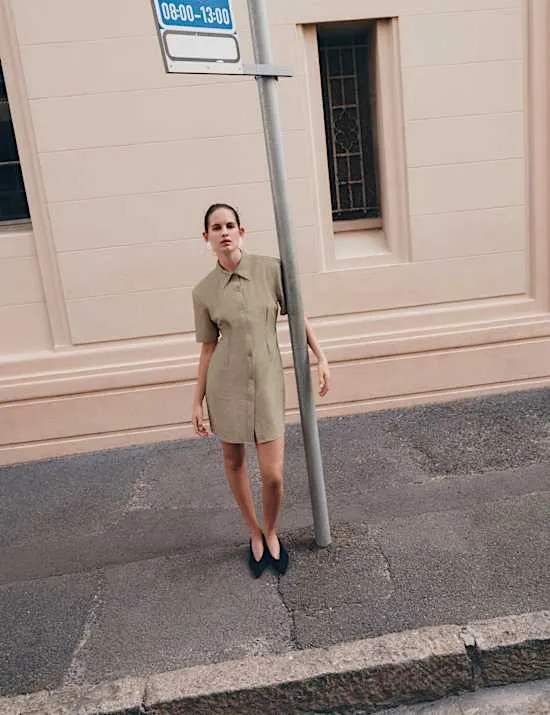 Button Through Mini Shirt Dress