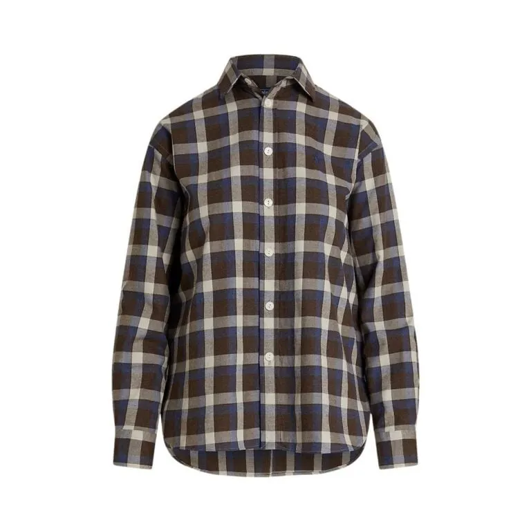 Relaxed Fit Plaid Cotton Twill Shirt - Brun