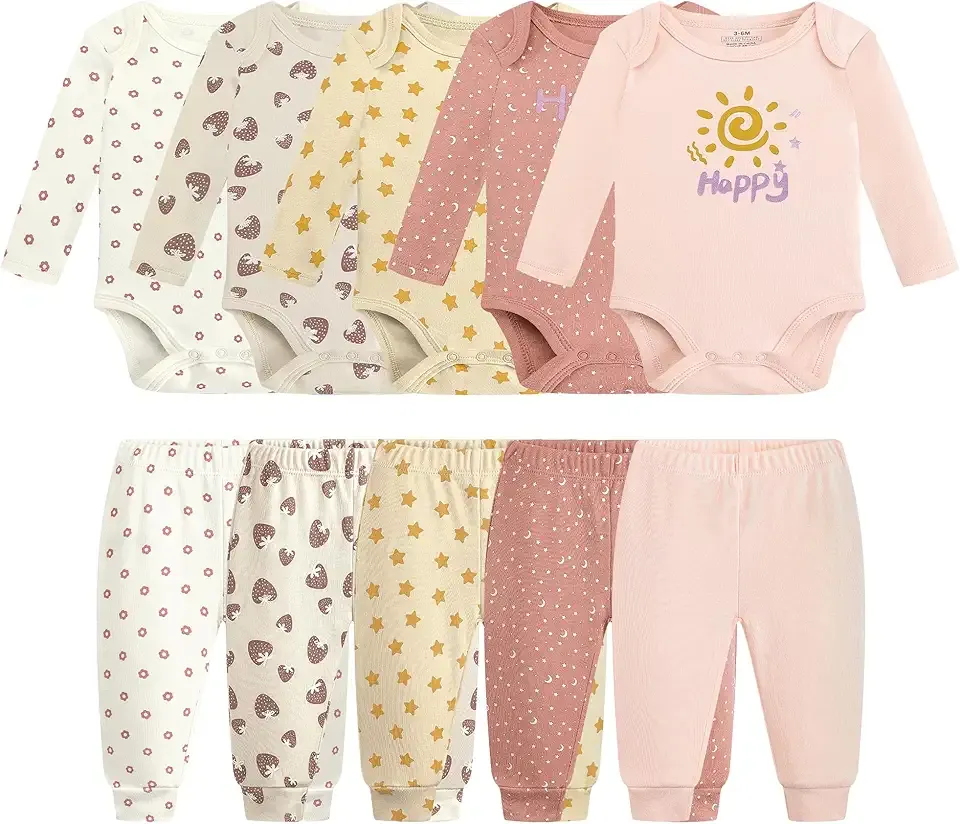 Baby Newborn Layette 10-Piece Clothing Sets Soft Cotton Bodysuits Pants Sets for Baby Boys Girls Toddler Unisex