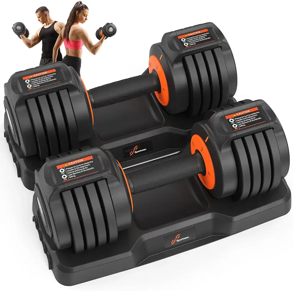 Adjustable Dumbbells Set of 2: Sportneer 5 in 1 Free Weights Dumbbells Set, Each 25 lbs Fast Adjust Weights with Anti-Slip Texture Handle for Men Women Home Gym Strength Training Equipment Pair