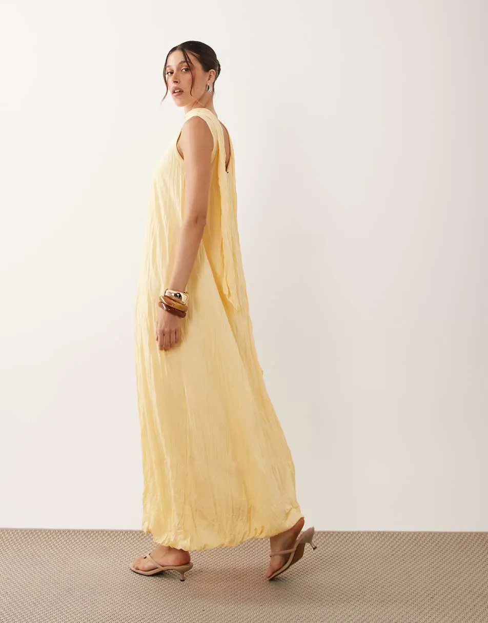 ASOS DESIGN crinkle scoop neck maxi dress with scarf detail in yellow