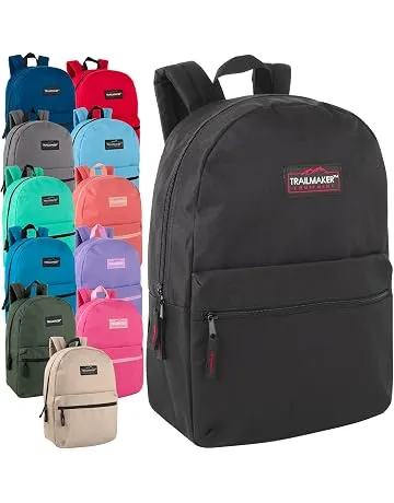 Trail maker 24 Pack- Classic 17 Inch Backpacks in Bulk Wholesale Back Packs for Boys and Girls (Assorted 12 Colors Pack)