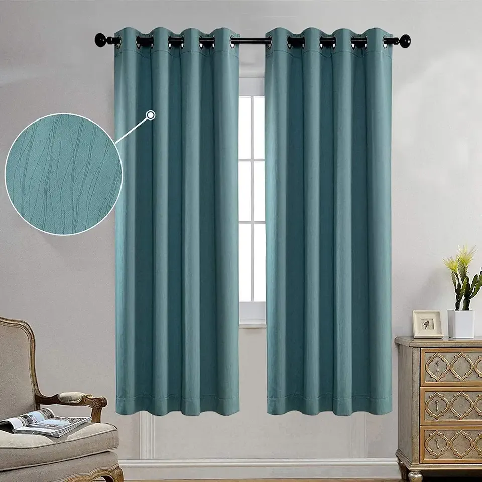 Blackout Curtains Room Darkening Curtains Textured Grommet Curtains for Window Treatment 2 Panels 52x63 Inch Long Teal