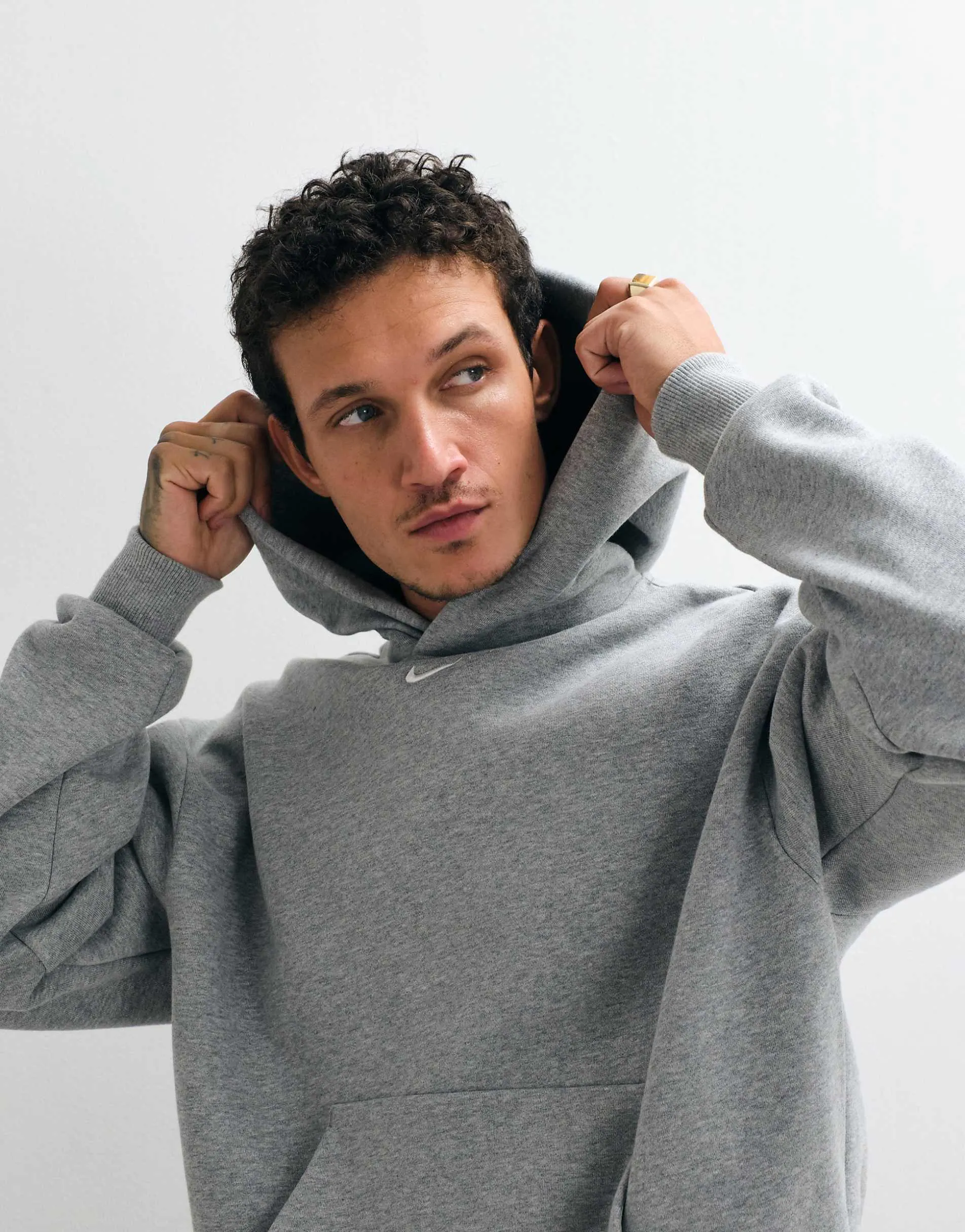 Nike Solo central swoosh logo oversized fleece hoodie in grey