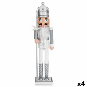 Figura Decorativa Cascanueces Blanco Plateado Plástico 13,2 x 59,5 x 11,5 cm (4 Unidades)