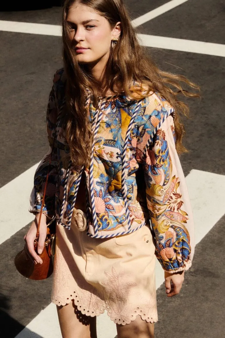 Sea Garden Scarf Buttoned Jacket - Rosa
