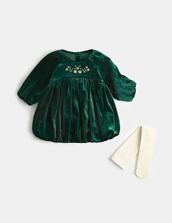 Samtkleid mit Puffärmeln (0–5 Jahre)