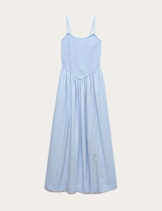 Kurzarm-Midikleid mit hohem Leinenanteil