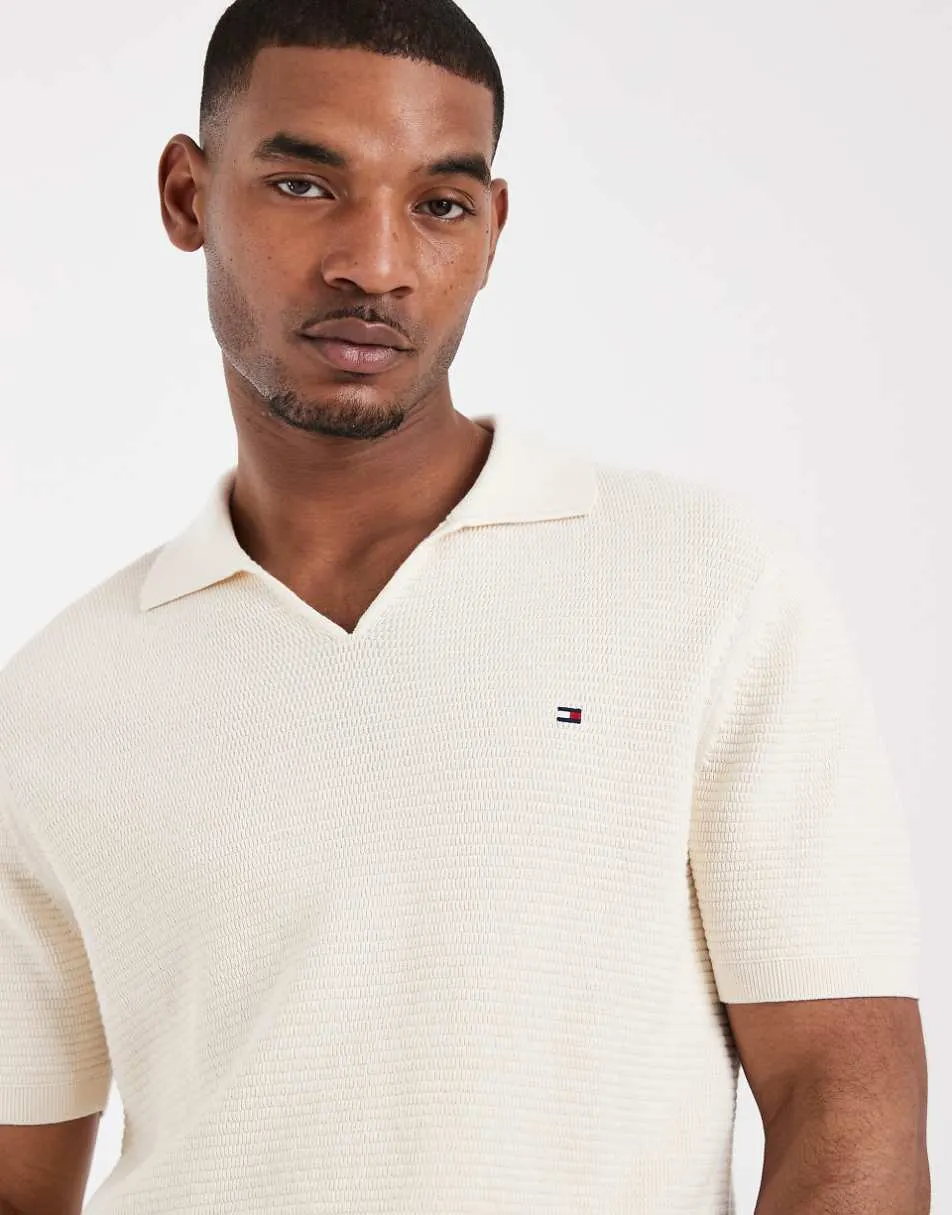 Tommy Hilfiger textured v-neck collared sweater top in white