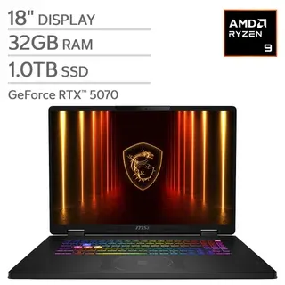MSI Crosshair A18 HX 18" Gaming Laptop - AMD Ryzen 9 8940HX - NVIDIA RTX 5070 - 2560x1600 - 32GB RAM - 1TB SSD - Windows 11