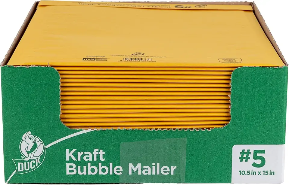 Duck Brand #5 Kraft Bubble Mailer, Manila, 10.5 inch x 15 inch, 25 Pack