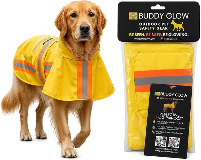 Waterproof Dog Raincoat with Two-Tone Reflective Trim, Windproof Seam-Sealed Full-Body Rain Jacket Dry Suit for XSmall to Large Dogs – Yellow (Large)