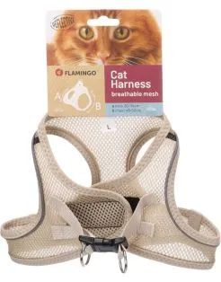 Flamingo Kattenharnas Step&Go Berta - Kattentuigje - Beige A:30-34cm B:48-52cm X 3mm Large