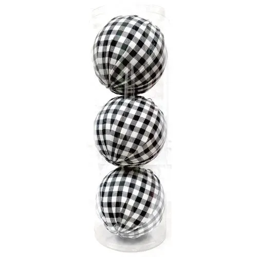 Enchanted Forest® Large White/Black Checked Ball Ornaments - 3 Pack