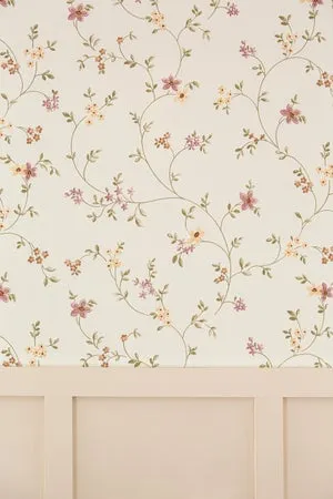 Papel pintado vinilo aplicación cola en pared Floral vegetal Vlies flores 937701 blanco A.S. CREATION 53cmx10.05m lavable apto para cocinas o baños