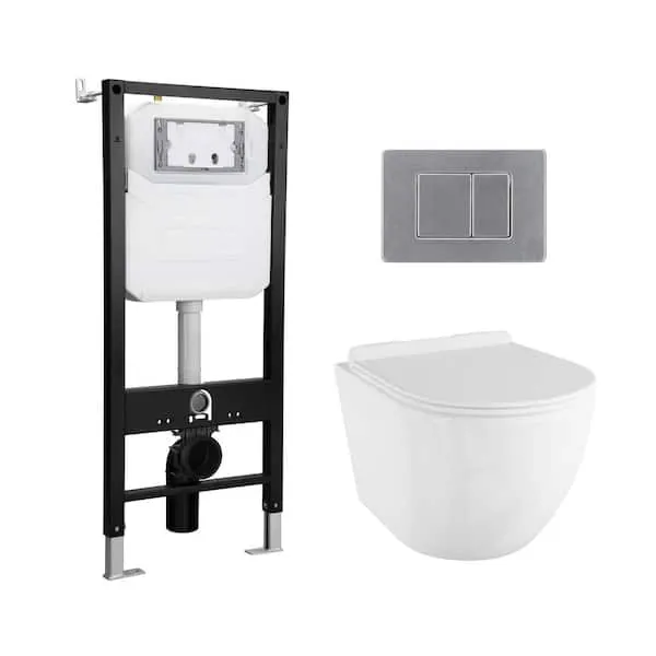 Eridanus 2-​Piece 0.​8/​1.​6 GPF Dual Flush Elongated Wall Hung Toilet in White with Fits 2x6 Studs, Custom height, Soft Close Seat