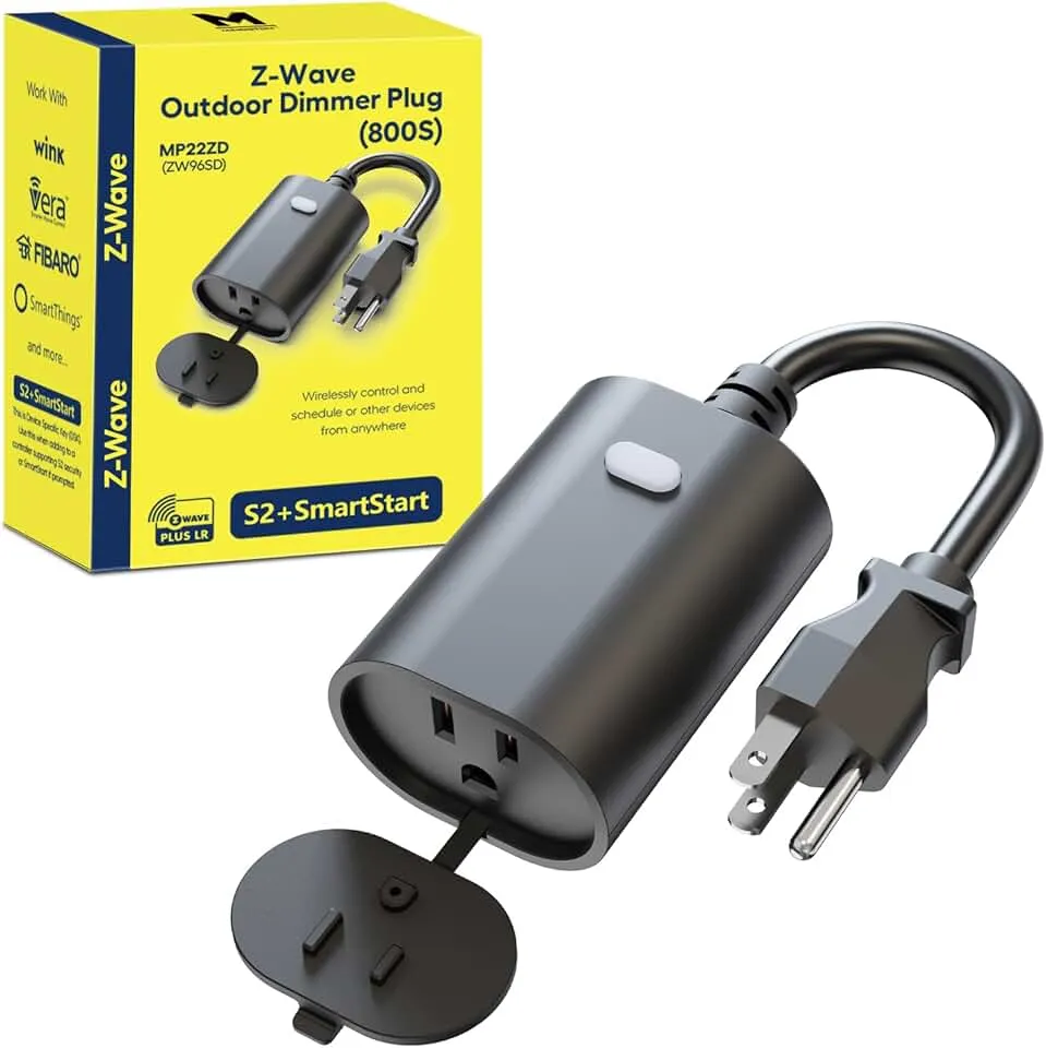 Minoston Z-Wave Plug 800 Outdoor Dimmer Zwave Dimmable Smart Plugs Outlet Switch, Z-Wave Hub Required, IP65 Weatherproof, Built-in Repeater, Work with SmartThings, Wink, Hubitat, Black (MP22ZD)