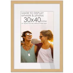 CustomPictureFrames.com 32x42 Natural Picture Frame with 29.5x39.5 White Mat Opening...